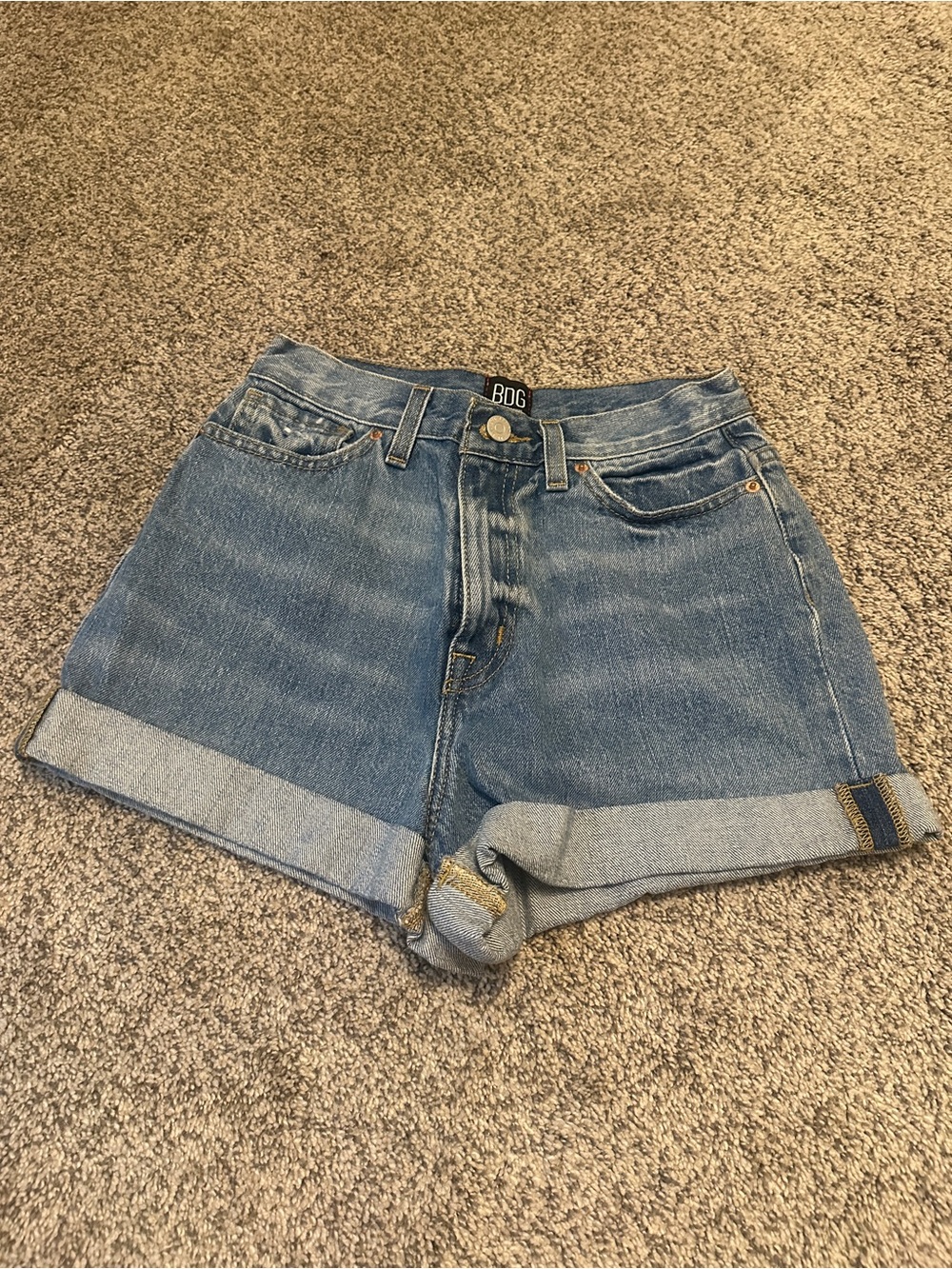 BDG Medium Blue High-Rise Rolled Hem Denim Shorts
